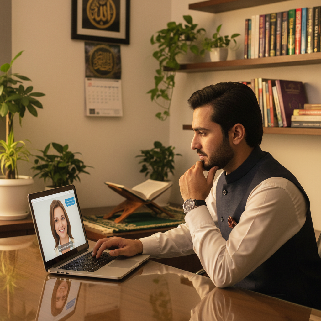 Pakistani professional in AI role-play session
